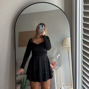 IWD Square Neck Black Mini Dress with Long Sleeves